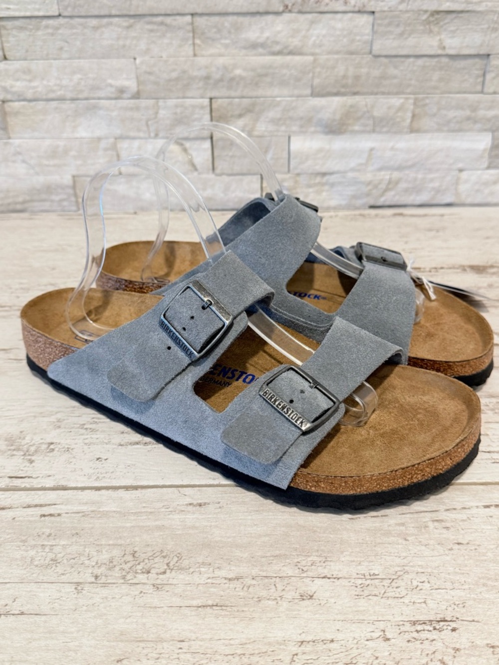 Birkenstock Men's Arizona Soft Footbed Sandals Basalt Gray Suede New Reg Width
